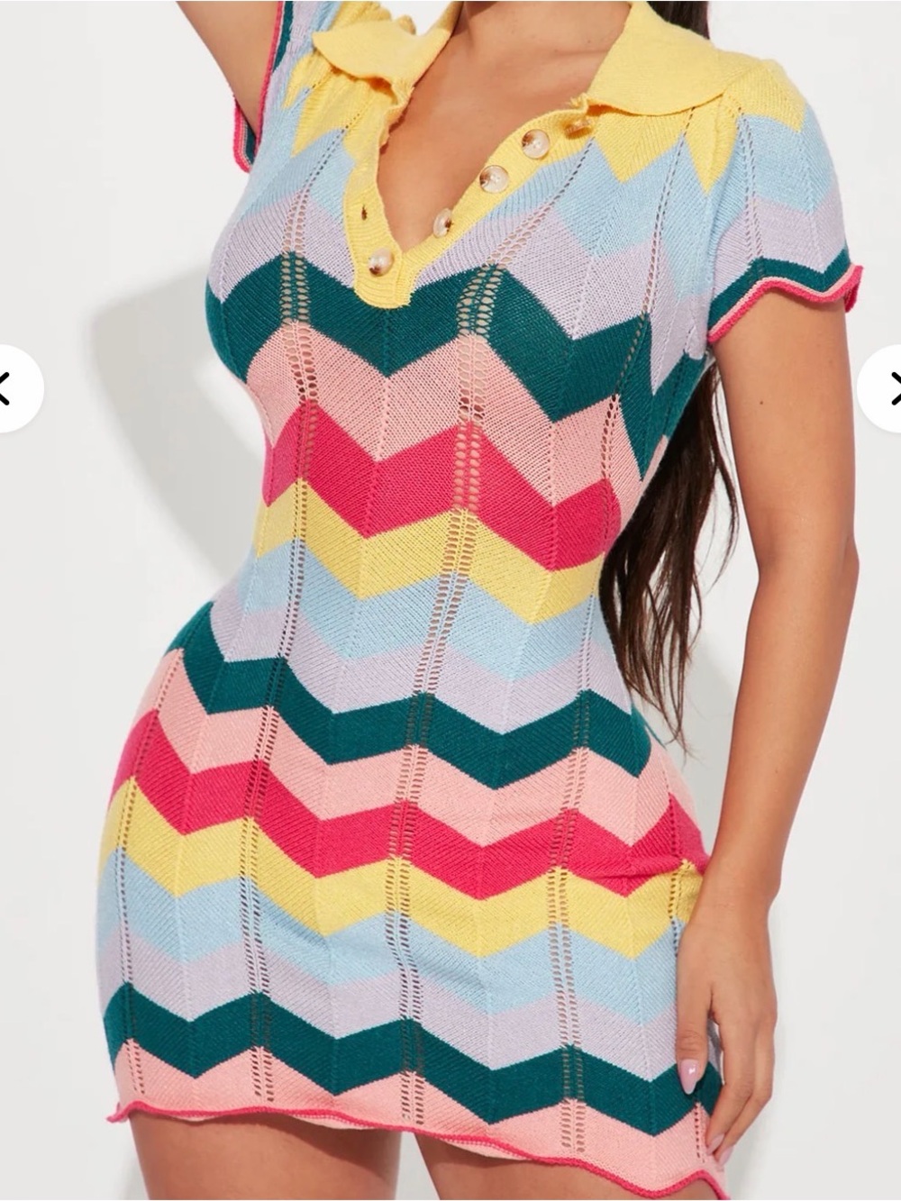 Fashion Nova Yellow Collar Multicolor Chevron Knit Dress - Picture 4 of 4